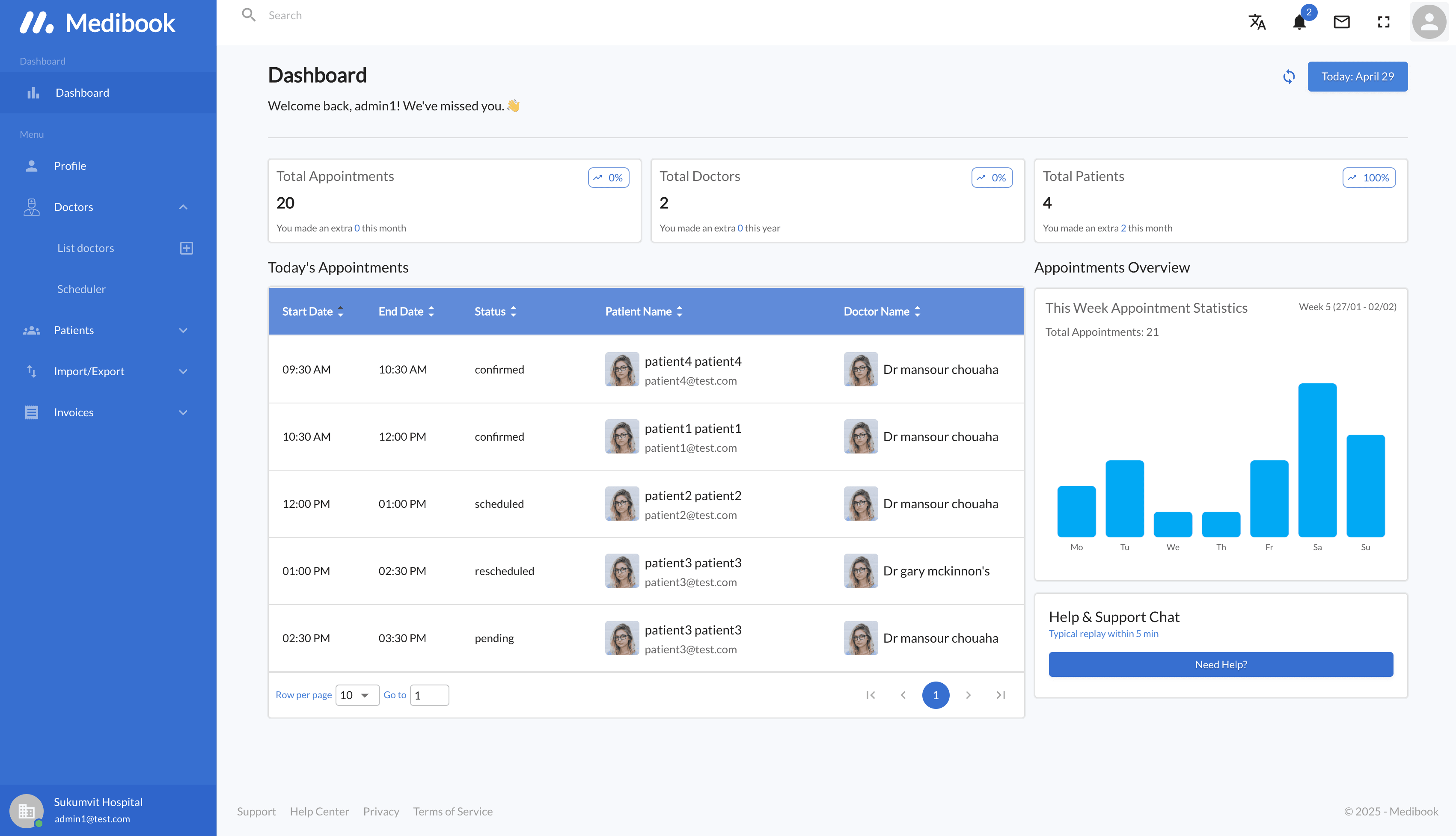 Medibook - Human Resources Admin Dashboard